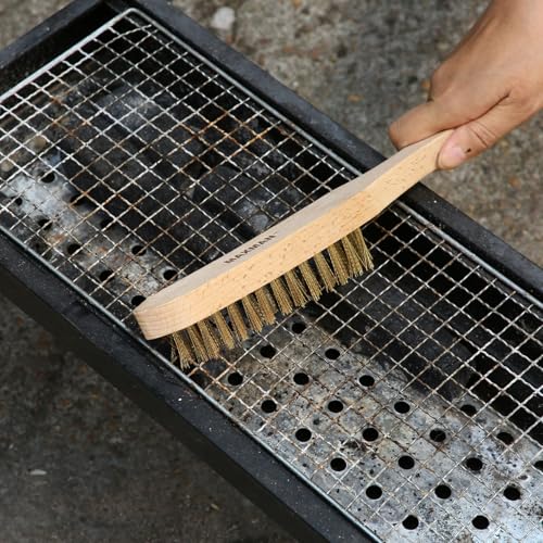 MAXMAN Brass Brush Set, 11" Beechwood Handle, Heavy Duty Rust/Paint Remover - style: Brass Brush