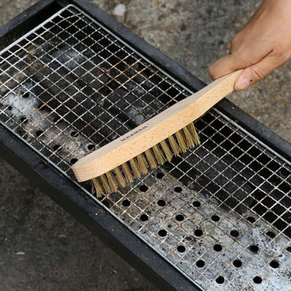 MAXMAN Brass Brush Set, 11" Beechwood Handle, Heavy Duty Rust/Paint Remover - style: Brass Brush