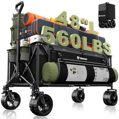 HIKEMOON 48'' Extra Large Collapsible Wagon, Big Wheels, 300L Grey & Black - color: Grey & Black