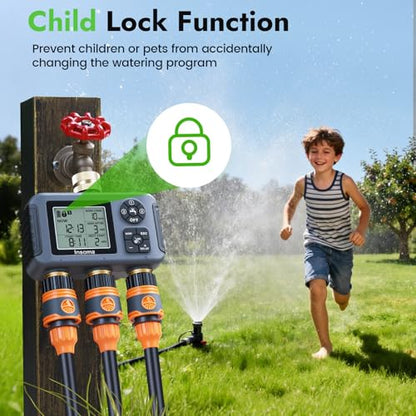 Insoma Water Timer with Brass Inlet, 3 Independent Zones Outdoor Hose Timer for Garden Faucet with Auto/Manual/Rain Delay Mode, IPX5 Waterproof, Sprinkler Irrigation Controller for Yard Lawn - size: 3-Zones-TT