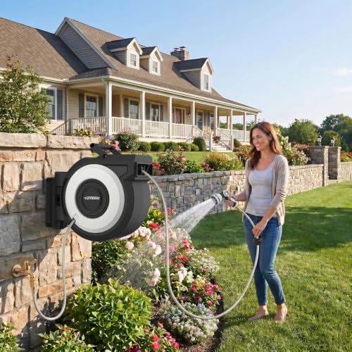 Tuyeho Heavy-Duty Automatic Retractable Garden Hose Reel 130FT Wall Mount - size: 1/2" 130FT