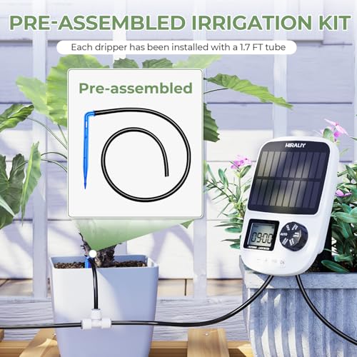 HIRALIY Solar Automatic Drip Irrigation System, Solar Powered Watering Device with Timer for Pots Plants, Drip Emitter Stake, with USB Port, for Indoor Irrigation Kit