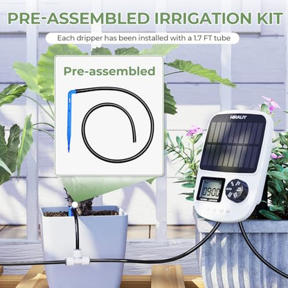 HIRALIY Solar Automatic Drip Irrigation System, Solar Powered Watering Device with Timer for Pots Plants, Drip Emitter Stake, with USB Port, for Indoor Irrigation Kit