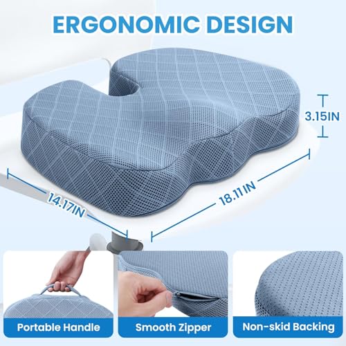 TushGuard Memory Foam Office Chair Seat Cushion - Light Blue, Large - color: Light Blue, size: Large