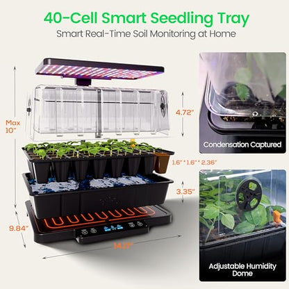 LETPOT Smart Seed Starter Kit with Humidity Dome, Waterproof Seedling Mat & 24W Full-Spectrum LED Grow Light – Smart Heating Base, Soil EC Sensor & App Control for Indoor Germination