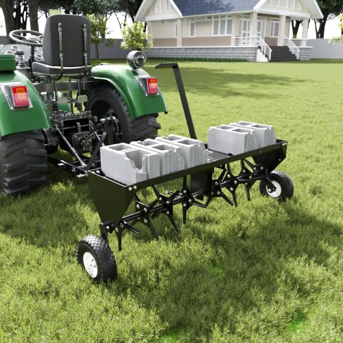 MOUMON 48.5” Tow Behind Lawn Aerator, Tow Behind Plug Aerator with 32 Tines