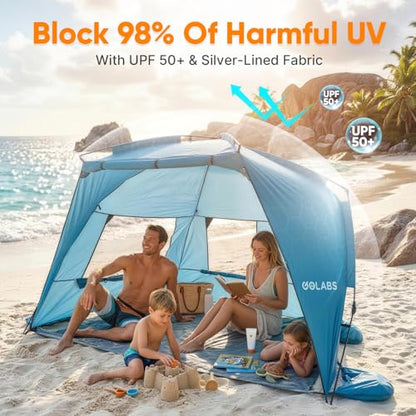 Golabs BT1 Pop up Beach Tent for 3 Person, 1-Min Setup by Pre-Attached Pole - color: BLUE