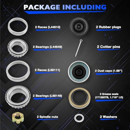 L68149 Trailer Axle Bearings Kit for 3500lb 1-1/16''*1-3/8''Axle-2 Sets - size: 2 sets