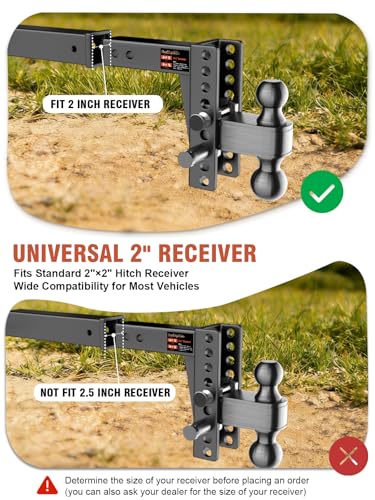 2" Adjustable Trailer Hitch with 2 Lock Pins, 6-Inch Rise/Drop - size: 6.0"