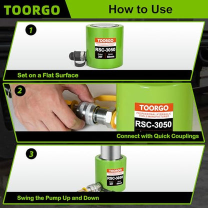 30 Ton Hydraulic Cylinder Jack,2” Stroke Hydraulic Ram Jack, Porta Power Automatic Retracting Jack, Green - style: 30T
