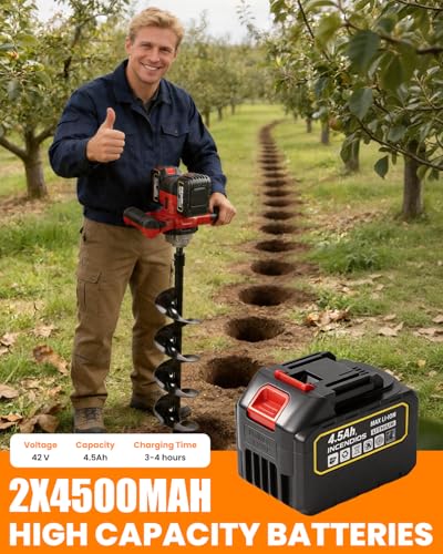 42V Cordless Auger Post Hole Digger with 2x4.5Ah Batteries & Dual Chargers - color: Black