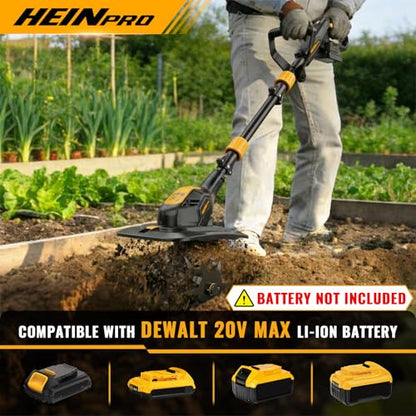 HEINPRO Cordless Tiller Cultivator Compatible with Dewalt 20V MAX Battery