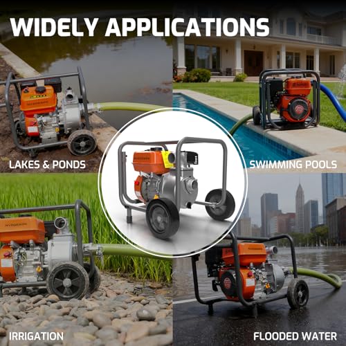 NOVUS 2-Inch Semi Trash Pump with Foldable Handle and Wheels, 212cc Engine - size: 2 Inch with Hose and Wheel
