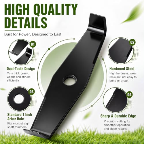 Tondiamo 4 Pcs 12 Inch 2 Teeth Steel Brush Cutter Blade String Trimmer Universal Mulching Blade Replacement Fit 25.4mm and 1" Arbor Hole 3mm Thick for Lawn Mower Cutting Trimming Grass