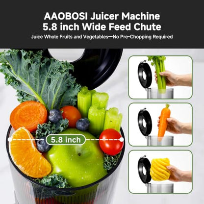 AAOBOSI Juicer Machines, Cold Press Juicer with 5.8" Wide Feed Chute Black - color: Black