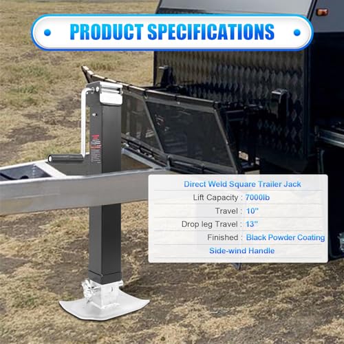 Weld-On Square Trailer Jack, 7000 lbs Capacity, 15" + 13" Drop Leg - size: 13-28 in 7000 lbs Side-Wind