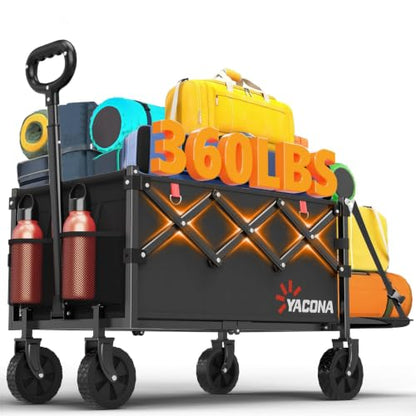 Yozoia Wagons Carts Foldable,120L Collapsible Wagon Cart with Wheels,Black - color: Black, size: 120L