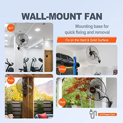 VEVOR Wall Mount Fan, 18 inch, 3-Speed, 4000 CFM Oscillating Fan, Black - size: 18 Inch, style: Oscillating
