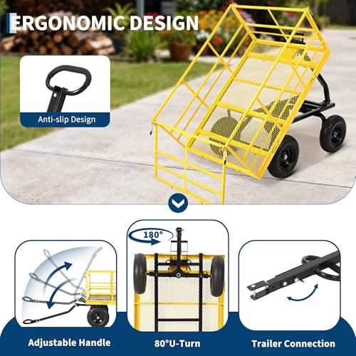 Garden Dump Cart Heavy Duty Wagon with Removable Sides - color: Yellow