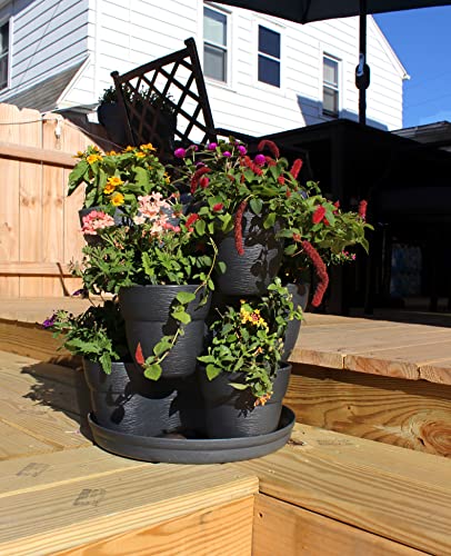 Bloomers Stackable Flower Tower Planter – Holds up to 9 Plants – Great Both Indoors and Outdoors – Charcoal - color: Charcoal