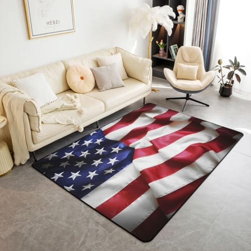 Erosebridal American Flag Area Rug 4x5, United States Rug for Kids Boys Teens, USA Federations Stars Carpet, Geometric Stripes Non Slip Blue White and Red Decorative Rug for Bedroom - color: Multi 07, size: 4'x5'