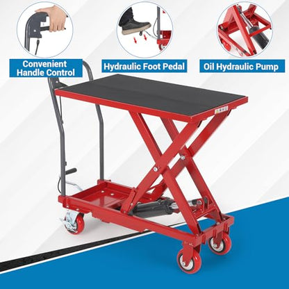 Hydraulic Lift Table Cart, 330lbs Capacity 28.5 in Lifting Height - color: Red