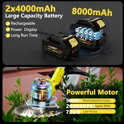 3-in-1 Cordless Weed Wacker, Electric Grass Trimmer with 2x4.0Ah Battery - color: Yellow