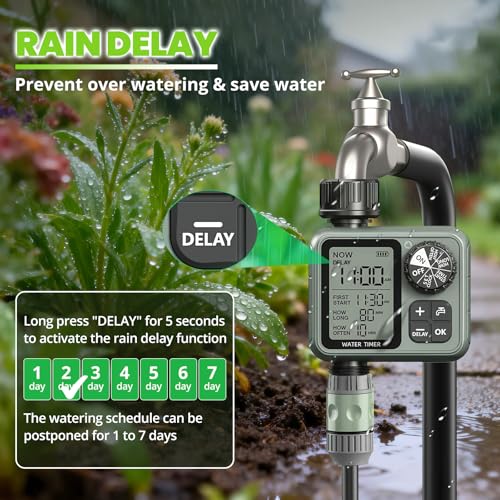 Sprinkler Timer for Garden Hose, Irrigation Water Timer with Rain Delay, Automatic Manual Watering for Lawn Yard Outdoor Drip Irrigation System