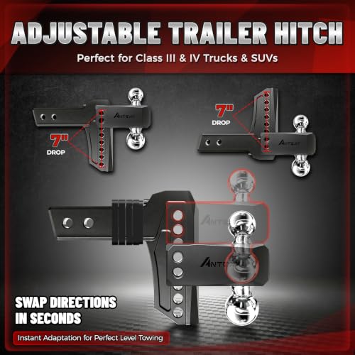 Adjustable Trailer Hitch, Fits 2.5" Receiver, 7" Drop/Rise - color: Black, size: 2.5"-7drop