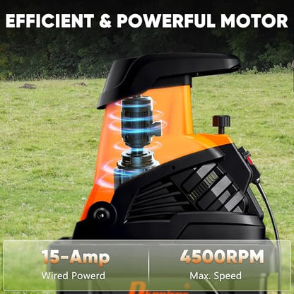 Wood Chipper Shredder, 1800W Cut Diameter of 1.77inch with 10 Gallon Collection Bin 15-Amp Electric Wood Chipper Shredder for Easy Cleanup Ideal for Branches, Leaves,Yard Waste, Amber - color: Amber