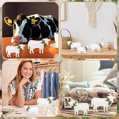 Bucherry 3 Pcs Wooden Cow Tiered Tray Decor Farmhouse,Rustic Style - style: Rustic Style