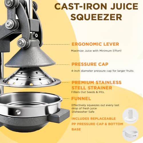 Manual Lemon Juicer Squeezer – Hand Juicer Cast Iron - color: Grey