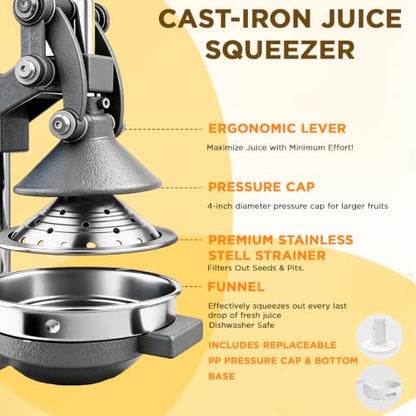 Manual Lemon Juicer Squeezer – Hand Juicer Cast Iron - color: Grey