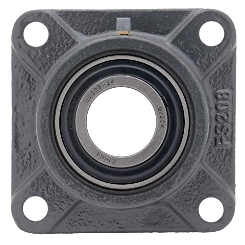 UCFS208-24 - 4-Bolt Flange-Mount Ball Bearing Unit, Insert Bearing UC208-24, Cast Iron Housing FS208, Bore Shaft 1-1/2 in (38.1 mm), Set Screw Locking, 5-1/8 in (130.17 mm) Flange Length