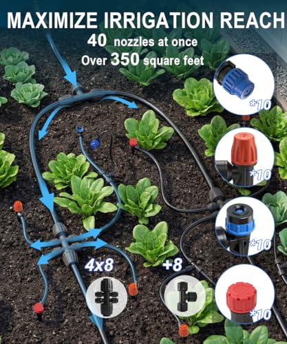 40FT Main tube1/2 Drip Irrigation System Kit with 40 Adjustable Nozzles - size: Drip 40 Nozzles+237FT All Quick-connect