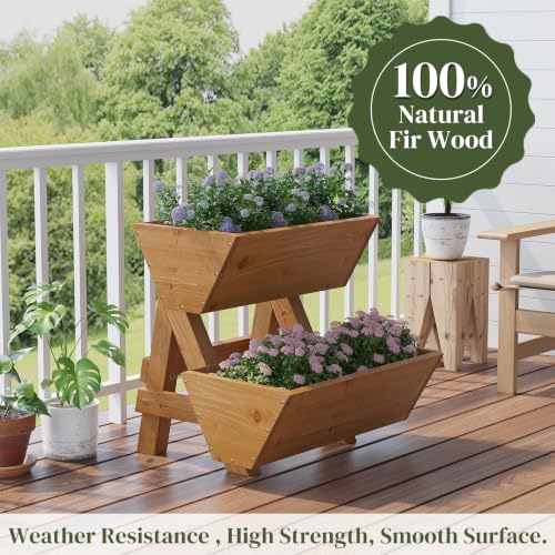 Wooden Vertical Raised Garden Bed with Legs, Tiered Planter Box, Vertical Garden Planter,Wood Plant Stand Wood Flower Rack for Patio, Balcony, Freestanding. (Brown-2 Tiers) - color: Brown, size: 2 tiers-Small