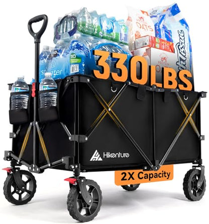 Hikenture Wagons Carts Foldable 330LBS, Heavy Duty Collapsible Wagon - color: Black, size: 7 cu ft / 200 L