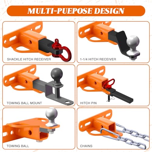 Duraaamo Zero Turn Lawn Mower Hitch with 1-1/4 Receiver 6mm Thicker Heavy Duty Steel Trailer Receiver, 1-1/4 Mower Hitch Versatile Chain Slot with Carriage Bolt Hardware Accessories(Orange)