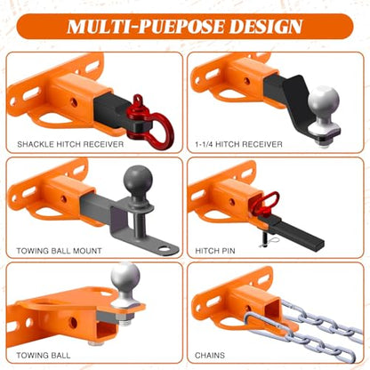 Duraaamo Zero Turn Lawn Mower Hitch with 1-1/4 Receiver 6mm Thicker Heavy Duty Steel Trailer Receiver, 1-1/4 Mower Hitch Versatile Chain Slot with Carriage Bolt Hardware Accessories(Orange)