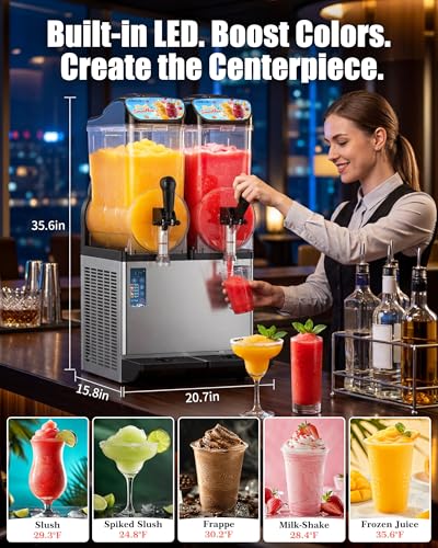 GSEICE 9.5 Gal Commercial Slushie Machine, 18L Dual Tank - color: Black-Handle, size: 9.5Gal-2Tank