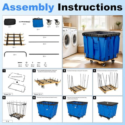Industrial 12 Bushel Basket Trucks, Blue Vinyl Basket Bulk Truck, Knock Down Truck, 36" L X 26.8" W X 33.7" H Rolling Laundry Cart, Commercial Material Handling Cart with 4" Casters - color: 12 Bushel