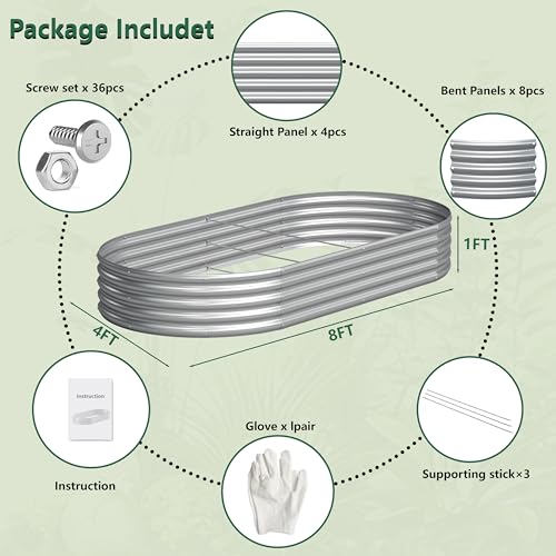2PCS 8x4x1FT Galvanized Metal Raised Garden Bed,Outdoor Planter Box for Vegetables - size: 8x4x1(2PCS)