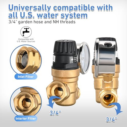 Nilight RV Water Pressure Regulator Adjustable Handle Valve with Gauge - size: Handwheel adjustment