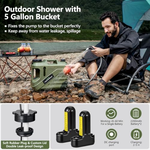 SPACEREST Portable Camping Shower with 5-Gallon Water Jug, 2 Batteries