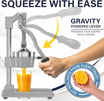 Eurolux Ultra-Premium Cast Iron Juicer | Extra-Large, Heavy Duty, Commercial Grade, Stainless Steel Manual Hand Press Citrus Squeezer For Fresh Orange Juice, Pomegranate, Lemon, and Much More (Gray) - color: Gray