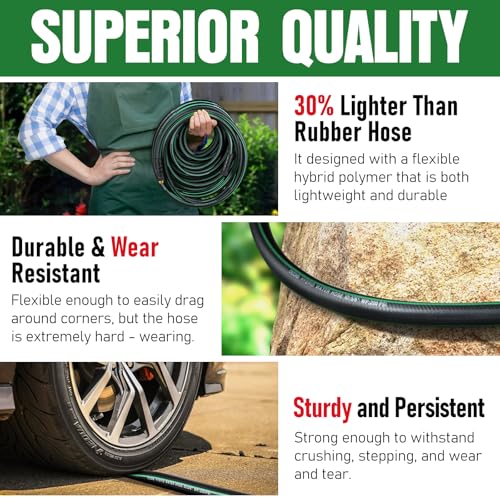 Garden Hose 25 ft x 5/8" with Nozzle, Water Hose Heavy Duty Flexible, Lightweight Kink-less Hybrid Hose with Swivel Handle, Male to Female Fittings (Green, 25FT) - color: Green, size: 25ft