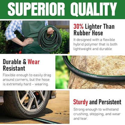 Garden Hose 25 ft x 5/8" with Nozzle, Water Hose Heavy Duty Flexible, Lightweight Kink-less Hybrid Hose with Swivel Handle, Male to Female Fittings (Green, 25FT) - color: Green, size: 25ft