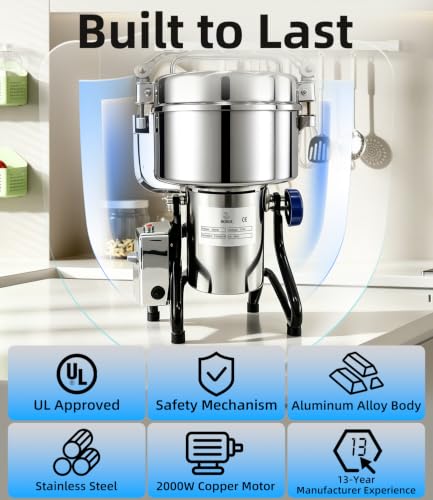 Electric Grain Mill 1000g with Adjustable Lockable Angle for Wheat, Spices - size: 1000g