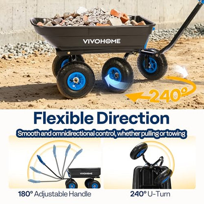 VIVOHOME 660lbs Wheelbarrow Dump Garden Cart with 2-in-1 Convertible Handle - color: Blue