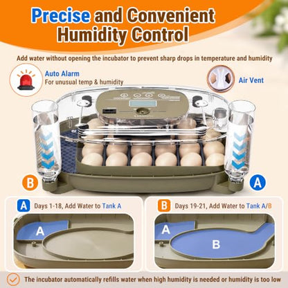 Premium 24 Egg Incubator with Smart Automatic Turner & Egg Candler - size: 24 Egg